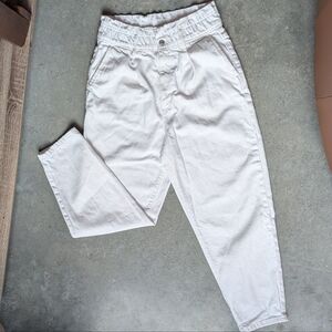 Relaxed Elastic High Waisted White Jeans Pleated Balloon Leg Mom Size M 90s
